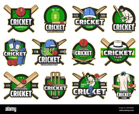 Cricket Sport Club And Team Icons Cricket Sport Player Equipment Bats