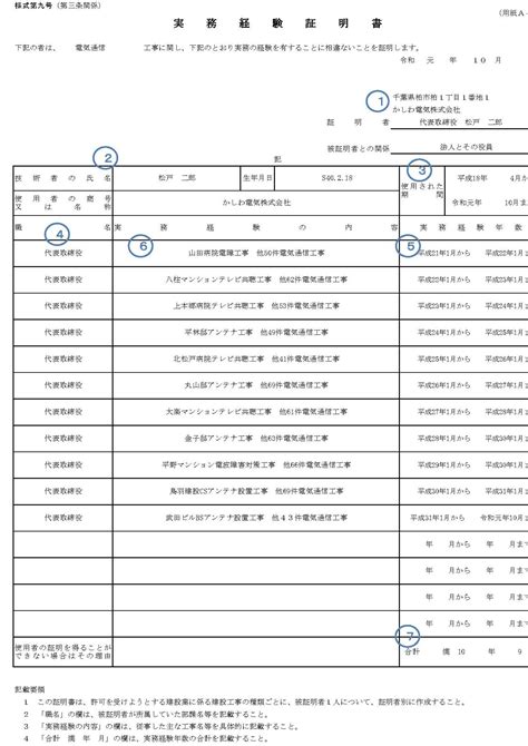 実務経験証明書建設業10年