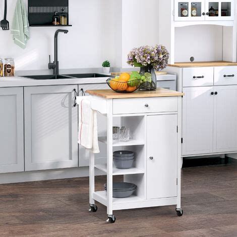 Homcom Carrello Da Cucina Salvaspazio In Legno Bianco X X Cm