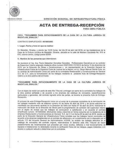 Pdf Acta De Entrega Recepci N Direcci N General De