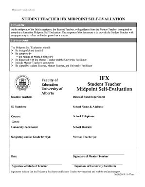 Fillable Online Fieldexperiences Ualberta IPT Midpoint Evaluation Form