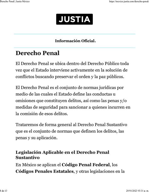 Derecho Penal Justia México Información Oficial Derecho Penal El