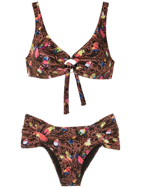 Amir Slama Papagaio Print Bikini Set Black FARFETCH