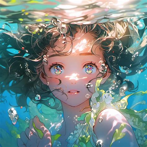 Premium Photo | Anime girl with blue eyes and curly hair under water ...