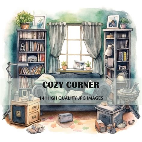 Watercolor Cozy Corner Clipart for Digital Invitations, Digital Posters