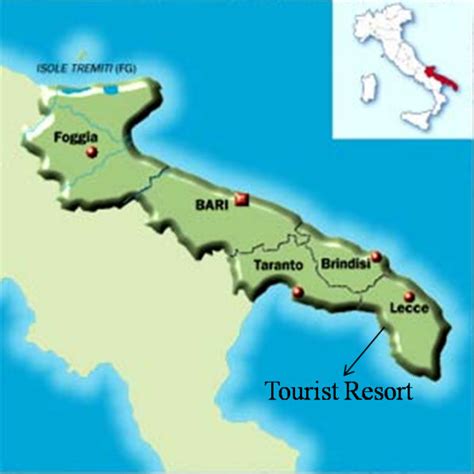 map  italy showing location  tourist resort  lecce province