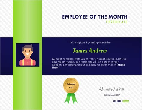 Printable Employee of the Month Certificate Design - Guru Printables