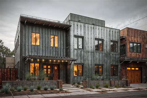 Industrial-style exterior designed (house exterior exterior) . with metal pan... - Interior AI