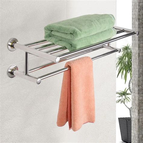 Wall Mounted Towel Rack Bathroom Hotel Rail Holder Storage Shelf