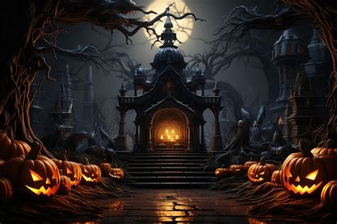 Premium Ai Image Halloween Poster Scary Pumpkin And House With