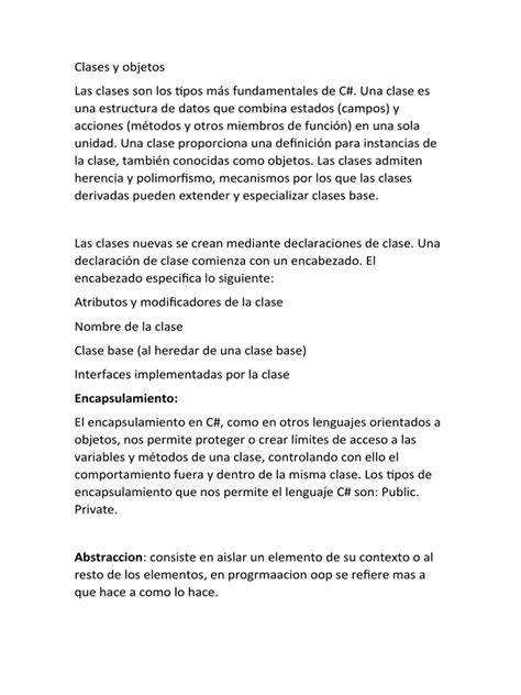 Clases Y Objetos Pdf Objeto Informática Transferencia De Estado