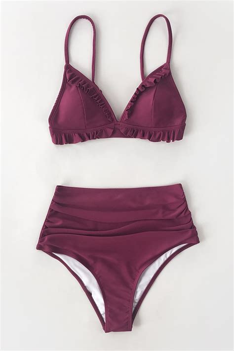 Burgunder Gekr Uselter High Waisted Bikini Cupshe Deutschland