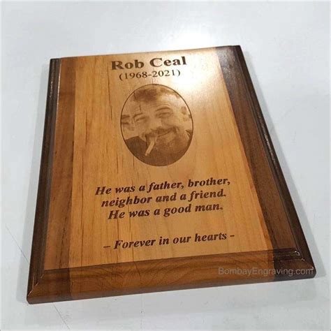 Wood Memorial Plaque Engraved With Picture Bombay Engraving