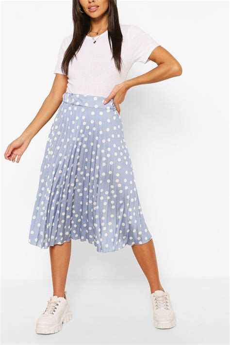 Polka Dot Pleated Satin Midi Skirt Boohoo Long Skirt Fashion Midi