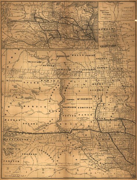 Historic Railroad Map of North Dakota & South Dakota - 1882 | World ...