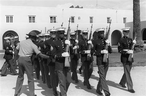 A Marine Corps Honor Guard Rehearses Prior To A Visit By Queen