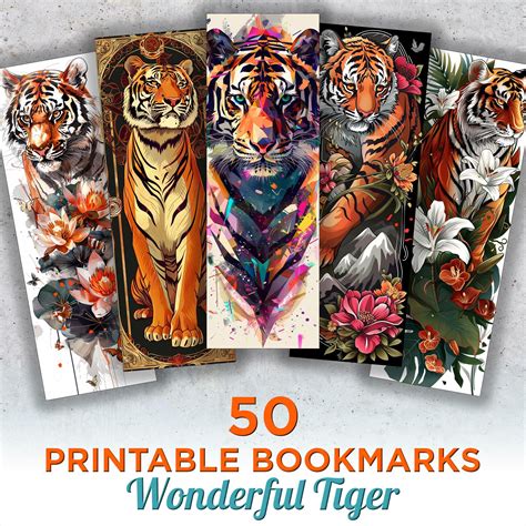 tiger printable bookmarks tiger digital bookmark sheets tiger png
