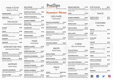 Carta Del Restaurante Posillipo Faversham Faversham Provender Mill