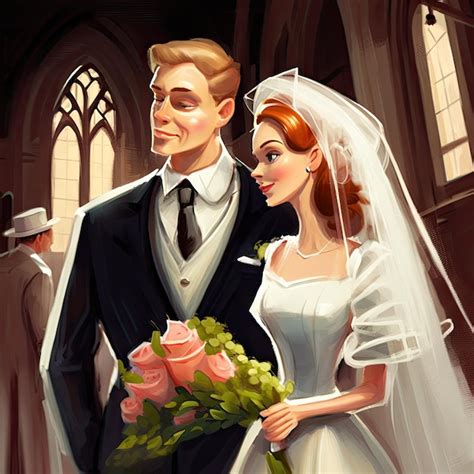 Premium AI Image | Newlywed couple in wedding gown ai generated illustration Cartoon characters ...