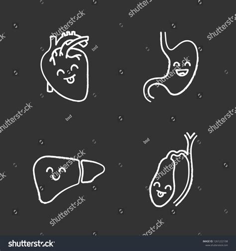 Smiling Human Internal Organs Chalk Icons Vector De Stock Libre De