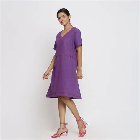 Violet Cotton Knee Length Dress Customizable Dress For Women Etsy