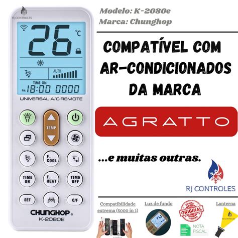 Controle Remoto Universal K 2080e Para Ar Condicionado Agratto E Muitas