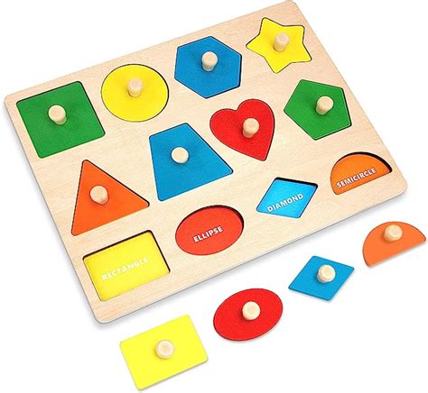 Puzzle de Forme Géométrique en Bois Montessori Bébé Planche Jouet Peg