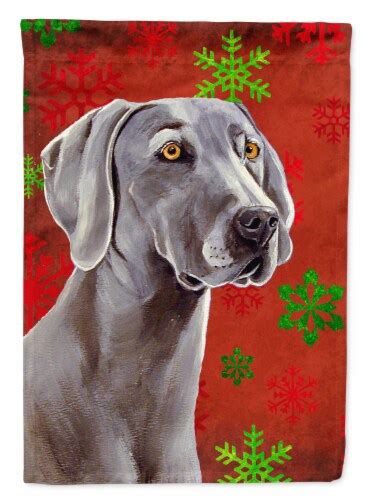 Weimaraner Red And Green Snowflakes Holiday Christmas House Flag House