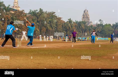 Mumbai India January 14 2017 Men Playing Cricket With Tennis Ball