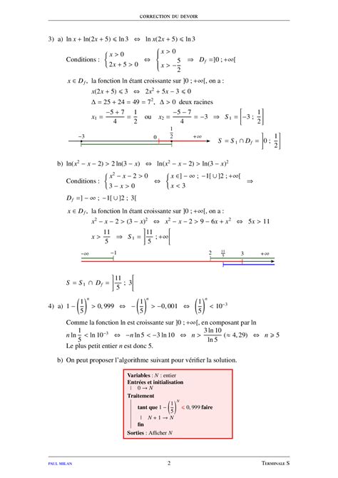 La Fonction Ln Corrig Devoir Alloschool