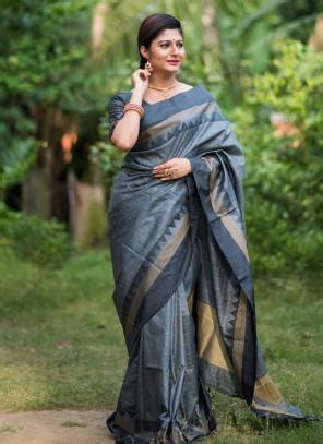 Buy Black Raw Silk Festival Wear Weaving Saree Online From Wholesale