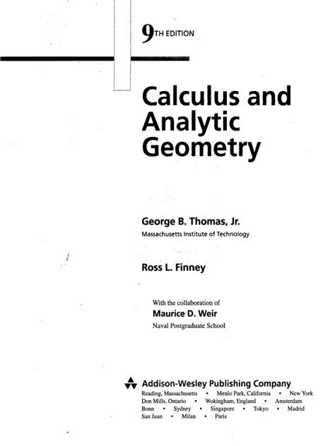 Calculus And Analytic Geometry George B Thomas Jr Download Free