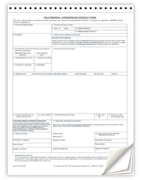 Imo Multimodal Shipping Form Laser Packages Of 100 Icc Compliance