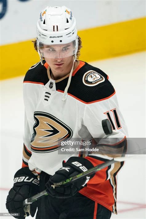 Trevor Zegras Of The Anaheim Ducks Warms Up Before The Game Against