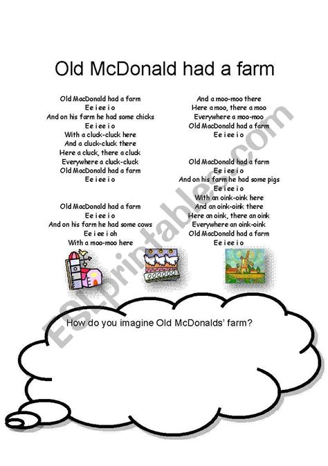 Old Mcdonald Had A Farm Esl Worksheet By Anamcb