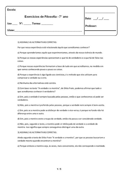 Prova De Filosofia 1 Ano Com Gabarito - FDPLEARN