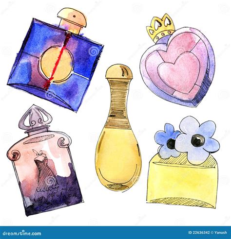 Perfume bottles set. stock illustration. Illustration of handwork ...