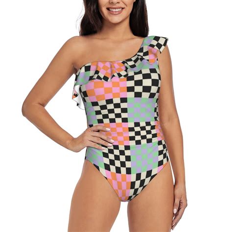 Cauagu Colorful Checkered Print Women's Sexy One Piece Swimsuits One