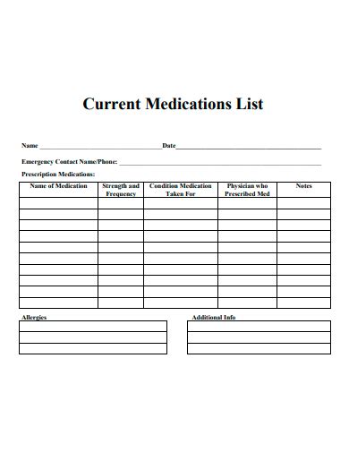 Free 50 Medication List Samples In Pdf Ms Word