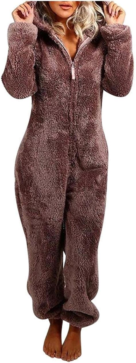 Jumpsuit Damen Damen Jumpsuit Teddy Fleece Schlafanzug Einteiler Winter