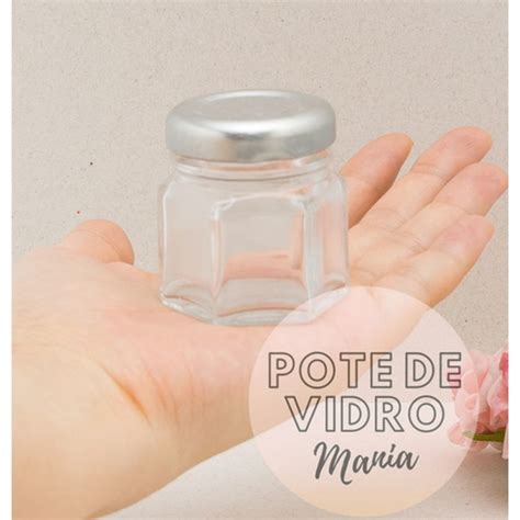 40 Potes Vidro Sextavado 40ml Tampa Metal Prateada Ref1049 Elo7