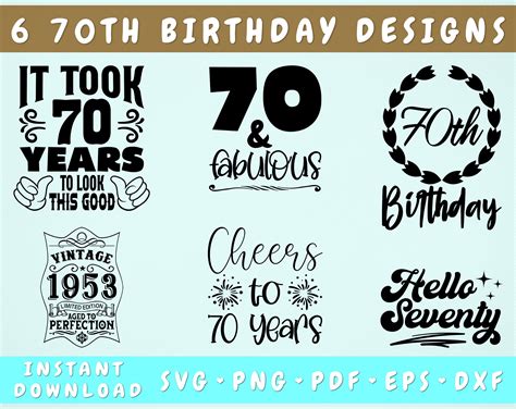 70th Birthday Svg Bundle 6 Designs 70 And Fabulous Svg Png By