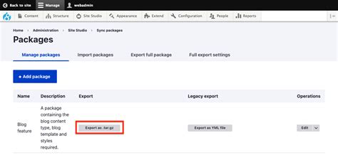 Individual Package Export Acquia Cohesion Docs