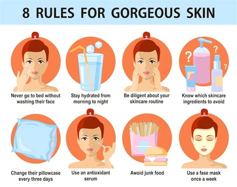 Premium Vector Eight Rules For Healthy Skin Facial Care Infographics