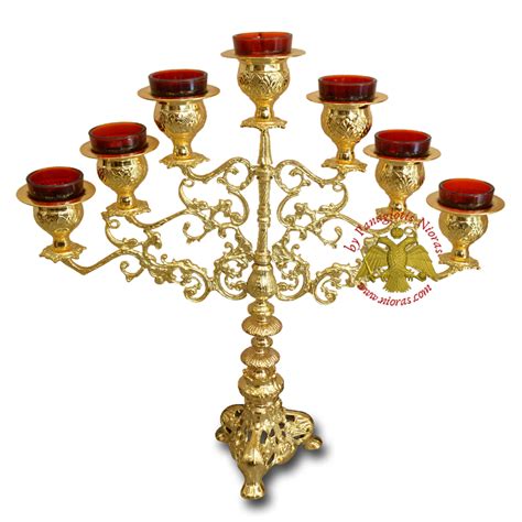 Holy Table Seven Branch Oil Lamp Candle Gold Plated X Cm Holy Table