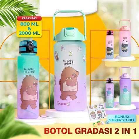 Botol Minum Viral Gradasi Motif Beruang In We Babe Bears Kapasitas