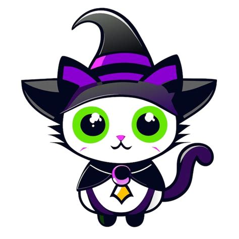 Arte para niños halloween lindo gato negro con un sombrero de bruja