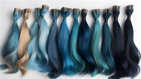 Premium AI Image | A collection of hair extensions with blue hair.