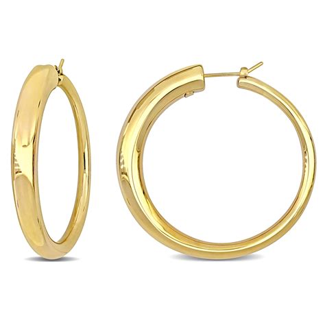 Miabella Womens 14kt Yellow Gold Tube Hoop Earrings