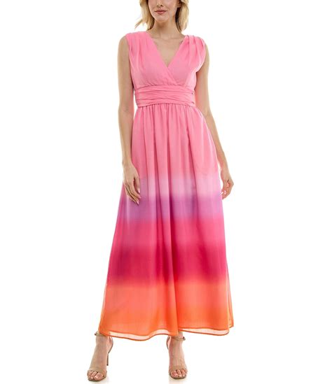 Taylor Gradient Surplice V Neck Sleeveless Tie Back Maxi Dress Dillards